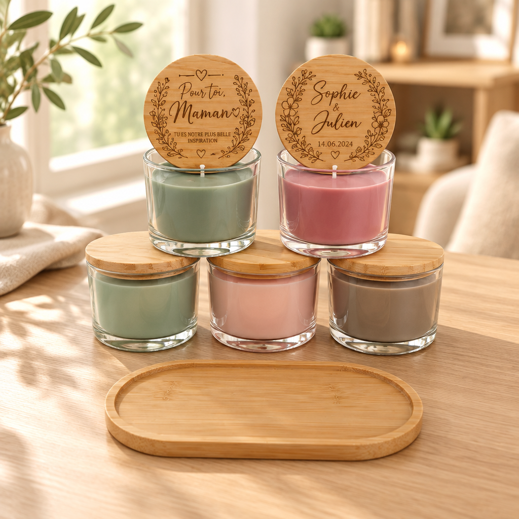 Bougie parfumée personnalisée avec couvercle gravé