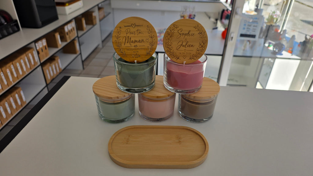 Bougie parfumée personnalisée avec couvercle gravé