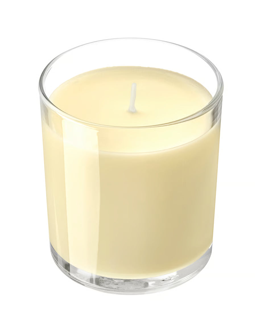 Bougie parfumée dans verre, fleur de citronnier jaune clair