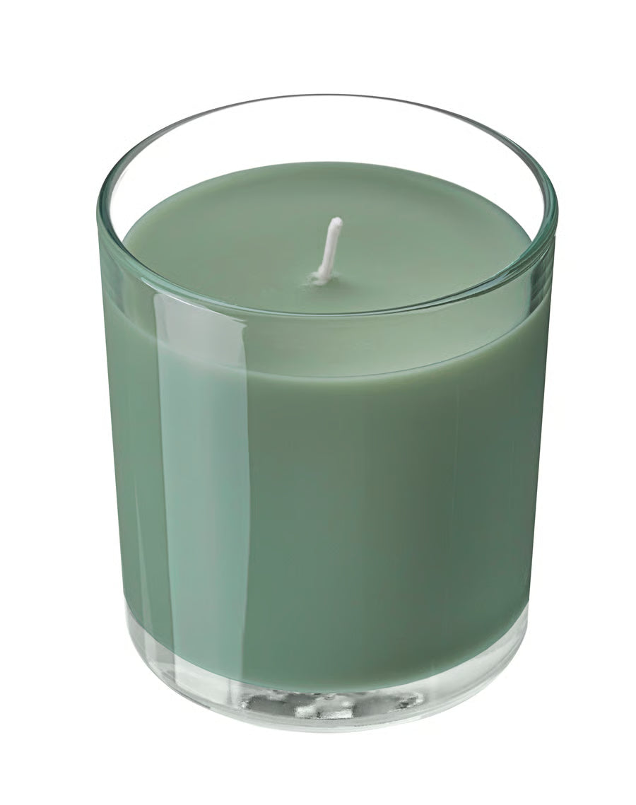 Bougie parfumée dans verre, feuille de figuier vert