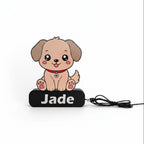 Veilleuse NextLab Studio personnalisée en forme de chiot beige avec socle noir pour chambre d'enfant