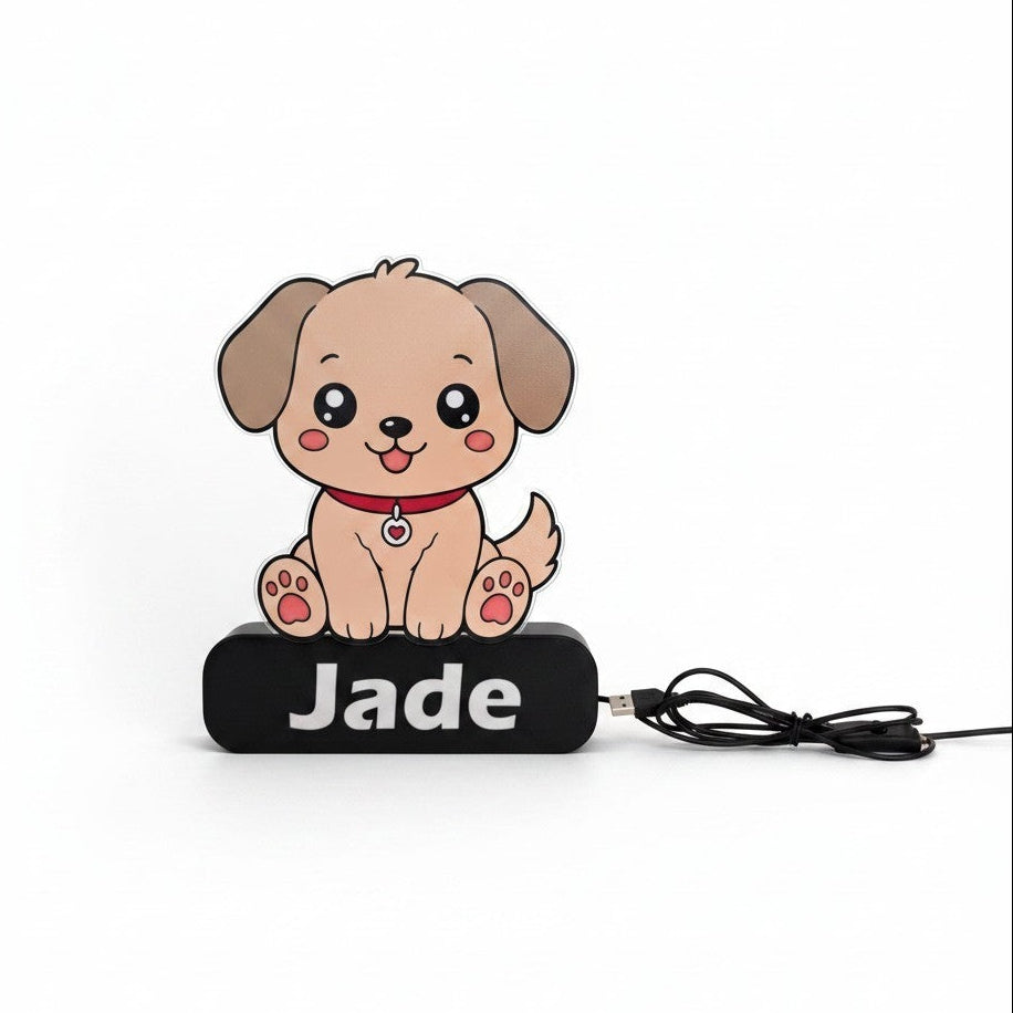 Veilleuse NextLab Studio personnalisée en forme de chiot beige avec socle noir pour chambre d'enfant