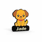 Veilleuse NextLab Studio personnalisée en forme de chiot jaune avec socle noir pour chambre d'enfant