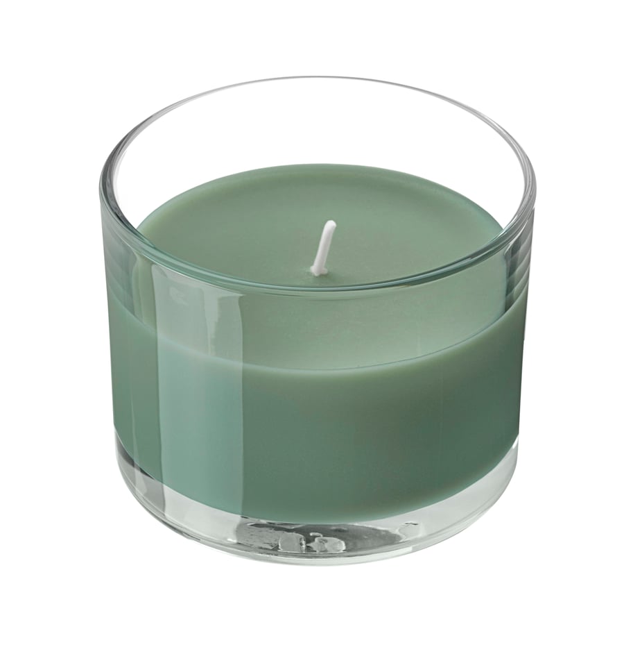 Bougie parfumée dans verre, feuille de figuier vert
