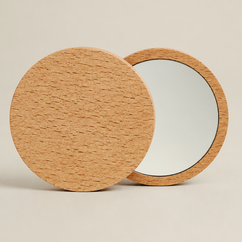 Miroir de poche en bambou personnalisé – Mariage Texte 1