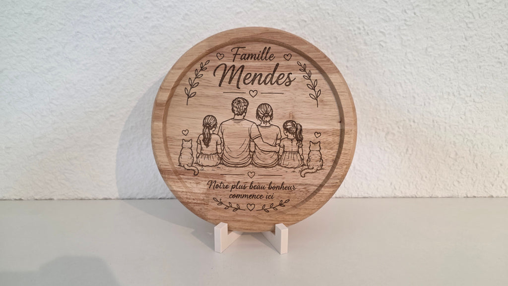 Plateau rond personnalisé en bambou – Gravure laser