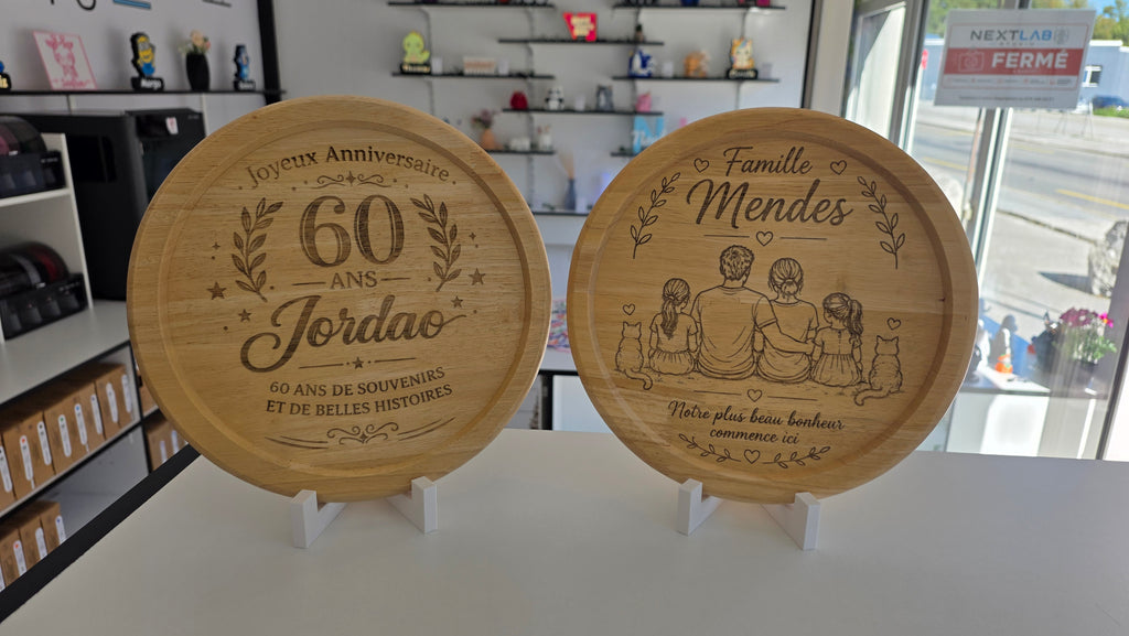 Plateau rond personnalisé en bambou – Gravure laser