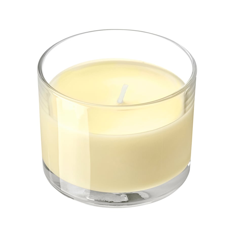 Bougie parfumée dans verre, fleur de citronnier jaune clair