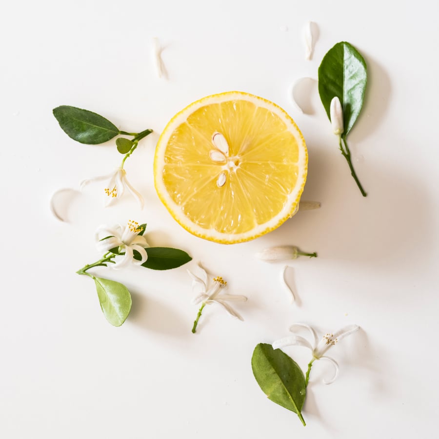 Bougie parfumée dans verre, fleur de citronnier jaune clair