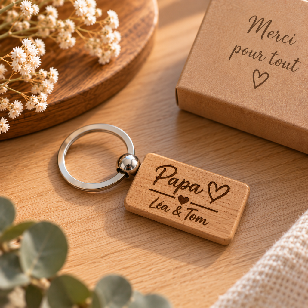 Porte-clés rectangulaire en bois personnalisé – Gravure laser
