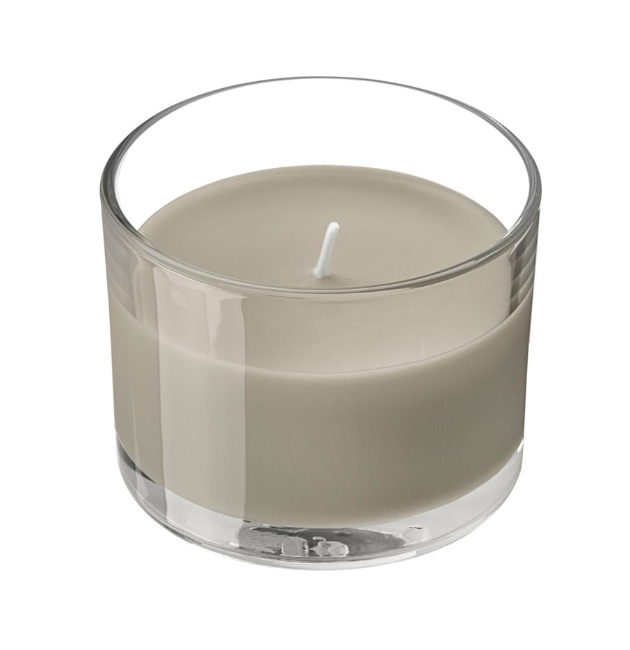 Bougie parfumée dans verre, bois de santal et patchouli brun