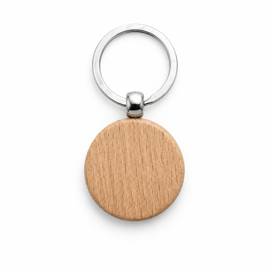Porte-clés rond en bois personnalisé – Gravure laser