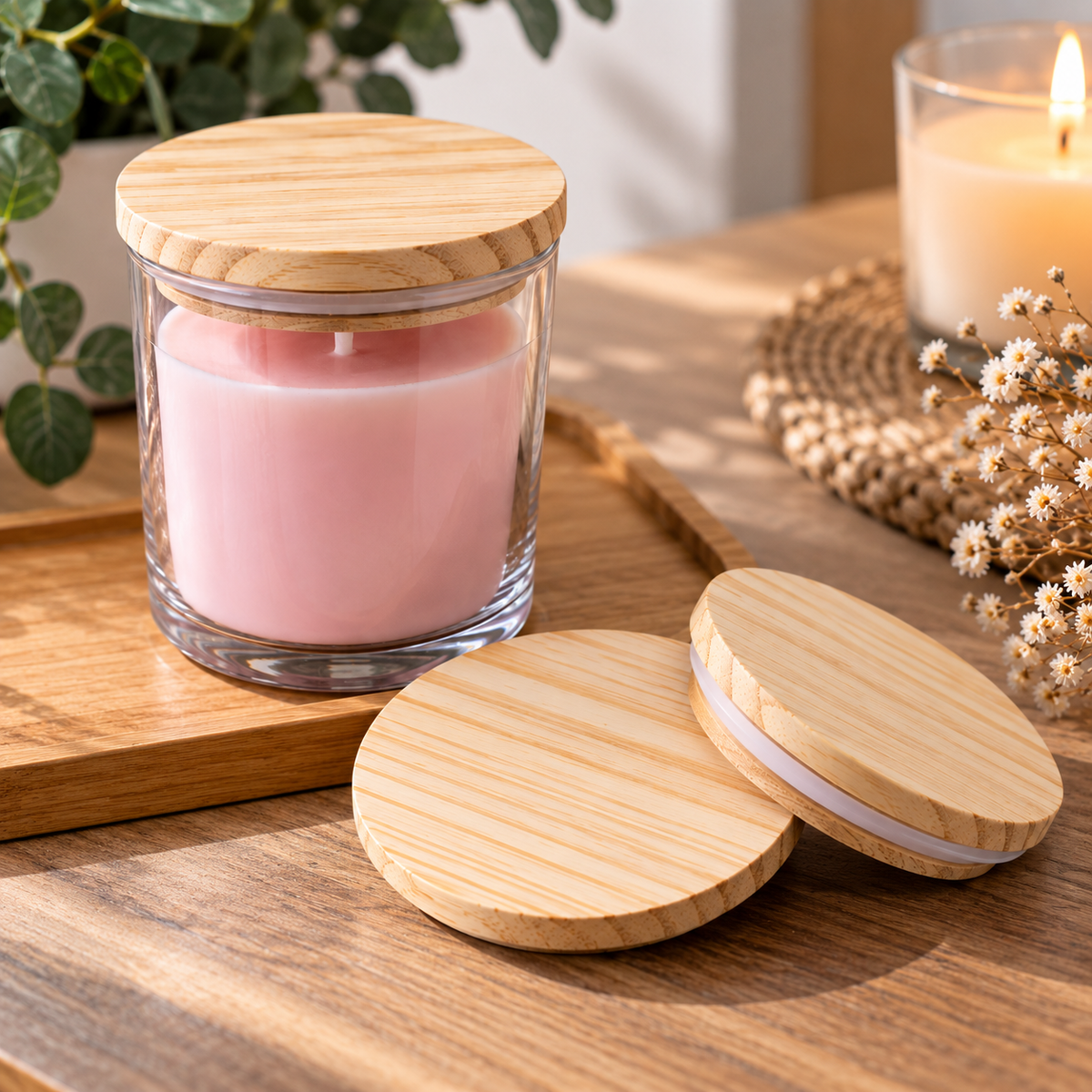 Couvercle en bois de pin naturel pour bougie – Ø 8 cm