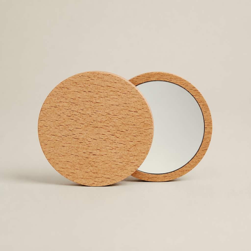 Miroir de poche en bambou personnalisé – Mariage floral V1