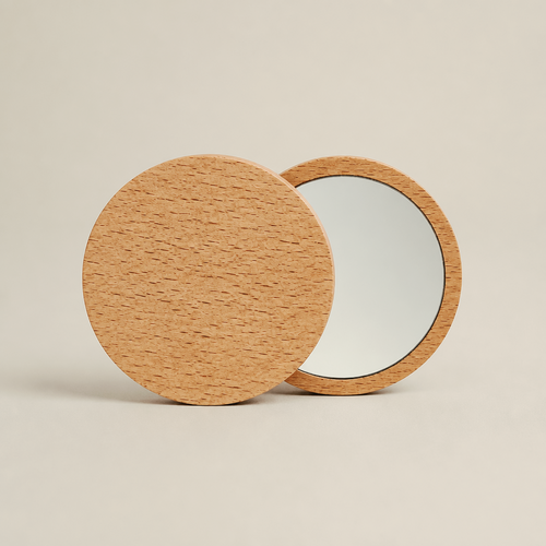 Miroir de poche en bambou personnalisé – Mariage floral 1