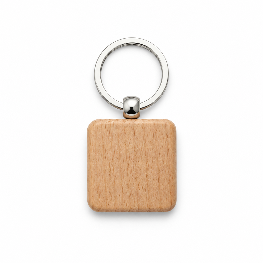 Porte-clés carré en bois personnalisé – Gravure laser