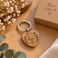 Porte-clés cœur en bois personnalisé – Gravure laser
