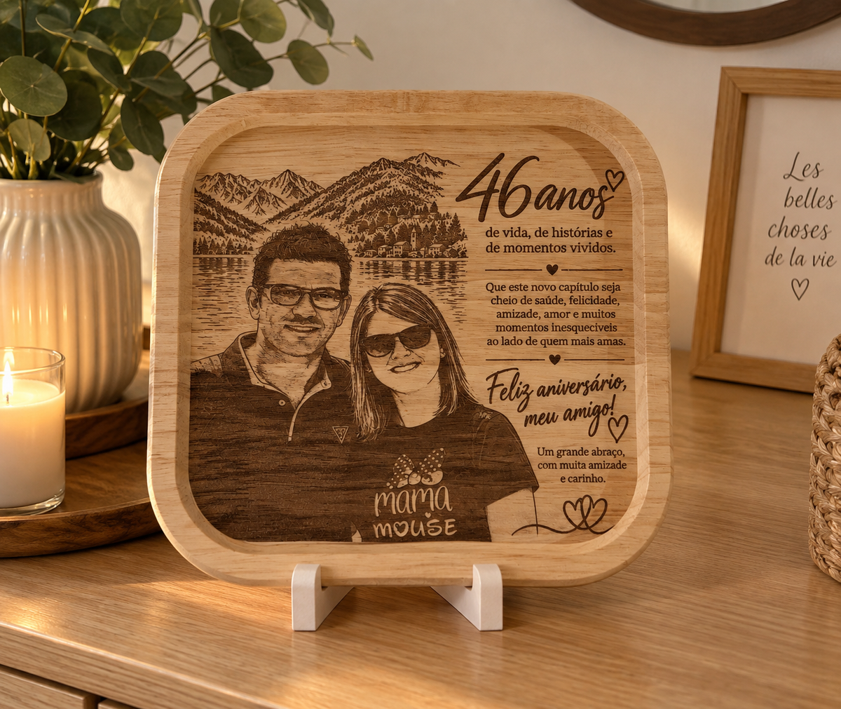 Plateau carré personnalisé en bambou – Gravure laser