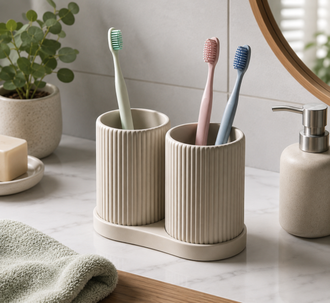 Ensemble porte-brosses à dents côtelé moderne